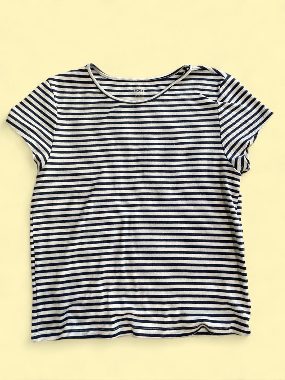 American Eagle Outfitters Navy and White Striped Ribbed Tee